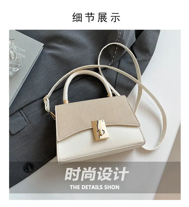 Orange & Beige Square Handbag with Lock Buckle — feature 3