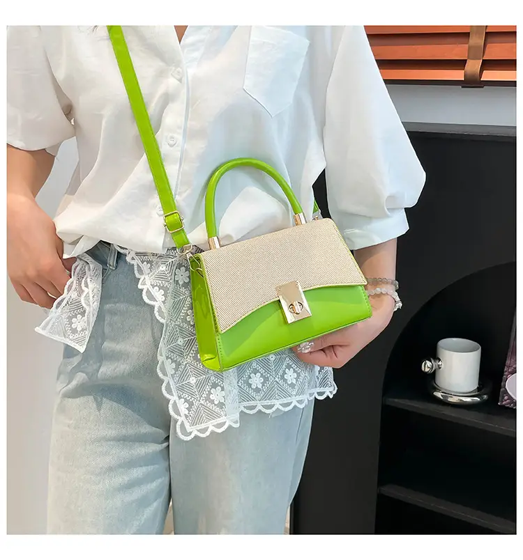 Orange & Beige Square Handbag with Lock Buckle — feature 30
