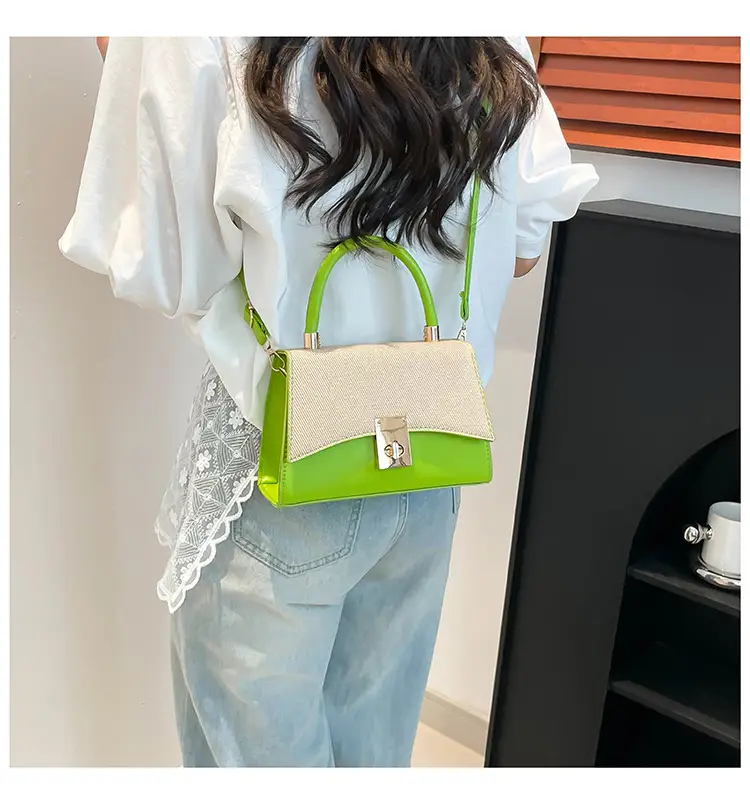 Orange & Beige Square Handbag with Lock Buckle — feature 31