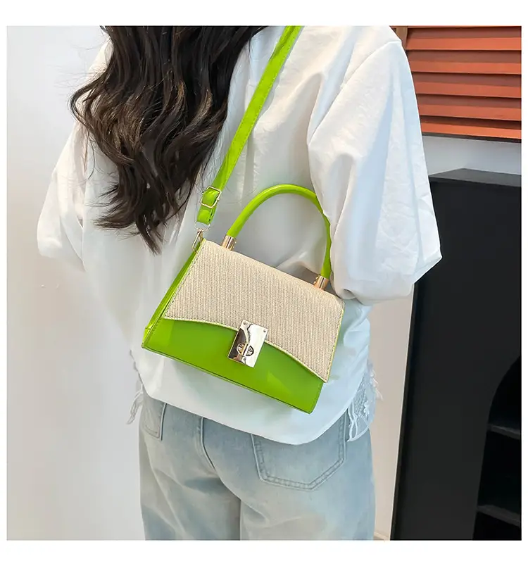 Orange & Beige Square Handbag with Lock Buckle — feature 32