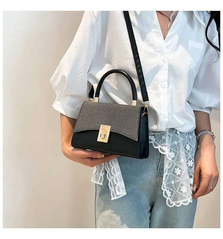 Orange & Beige Square Handbag with Lock Buckle — feature 35