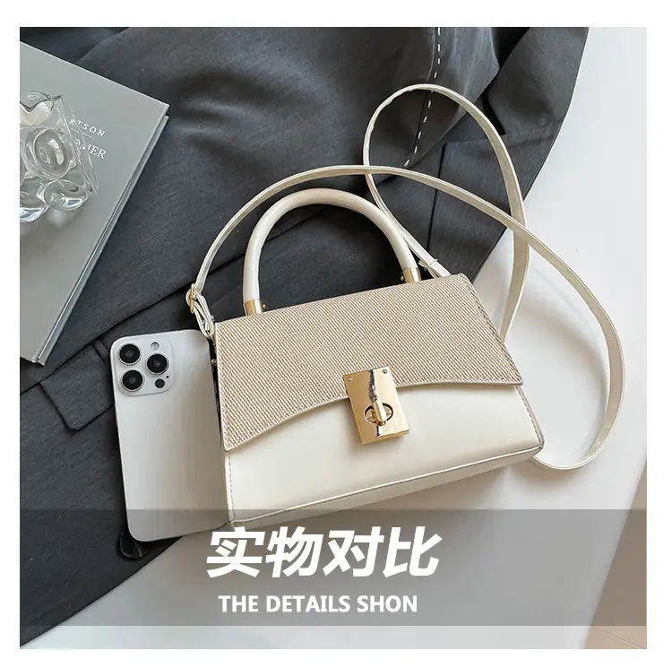 Orange & Beige Square Handbag with Lock Buckle — feature 6