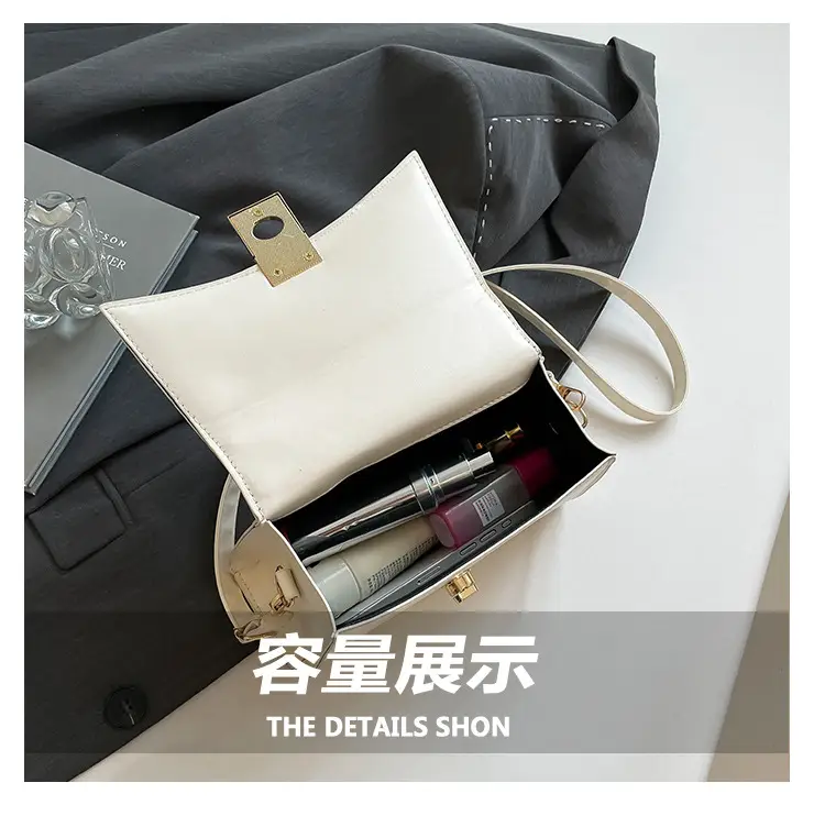 Orange & Beige Square Handbag with Lock Buckle — feature 7