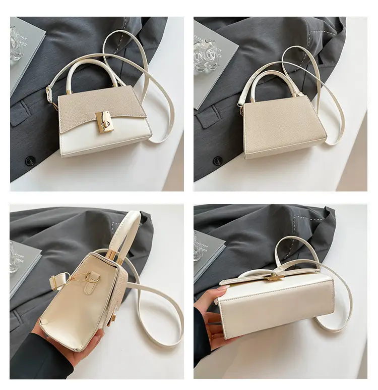 Orange & Beige Square Handbag with Lock Buckle — feature 8