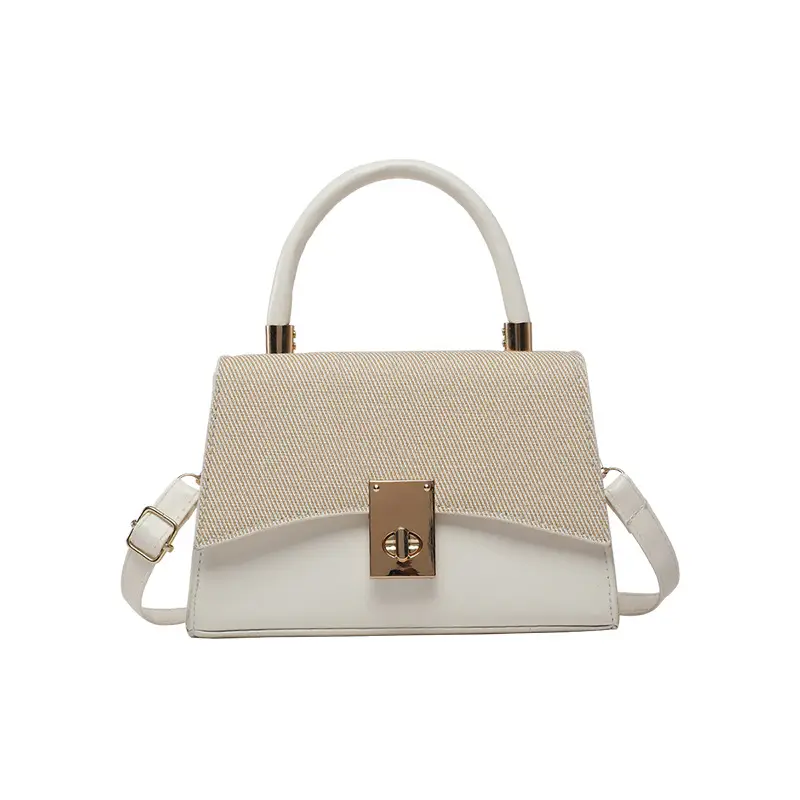 Orange & Beige Square Handbag with Lock Buckle