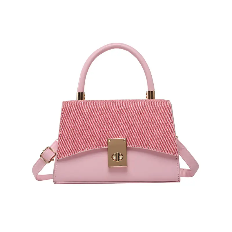 Orange & Beige Square Handbag with Lock Buckle