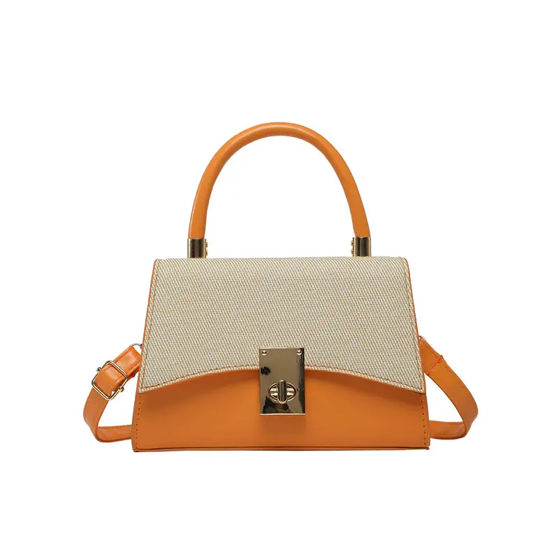 Orange & Beige Square Handbag with Lock Buckle