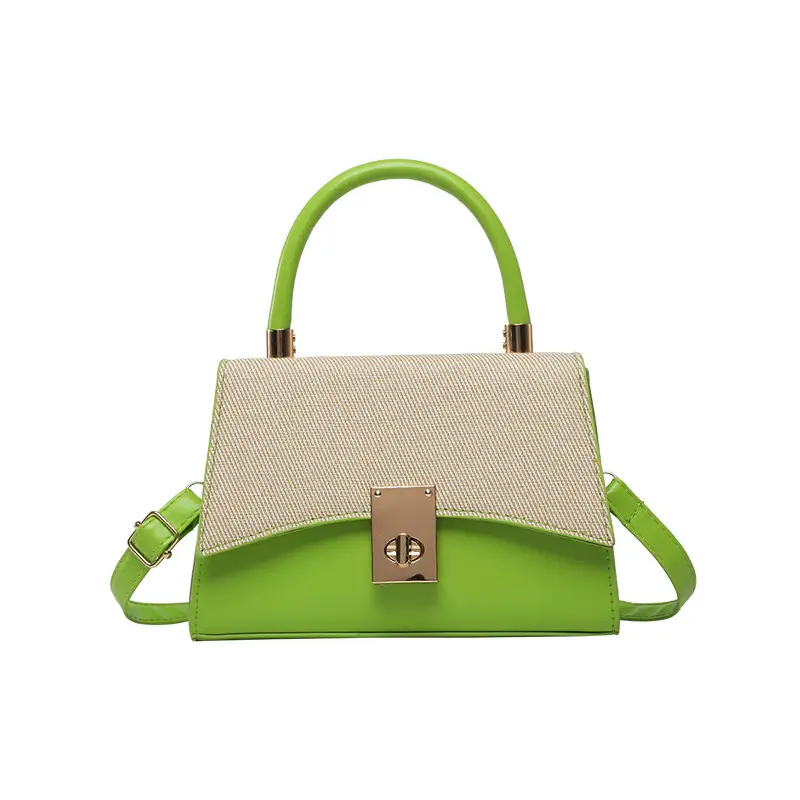 Orange & Beige Square Handbag with Lock Buckle