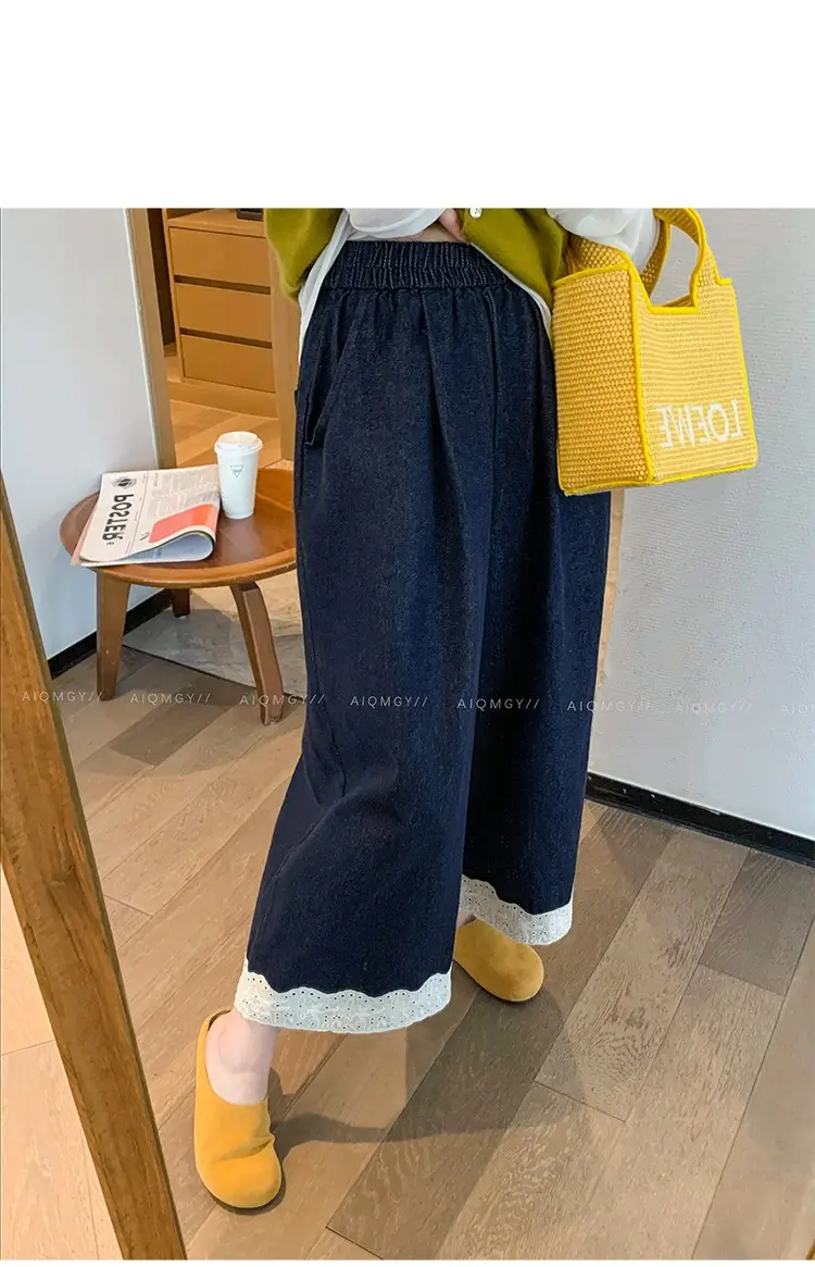 Dark Blue Lace Pants for Women Summer Casual Slim Wide Leg — feature 14