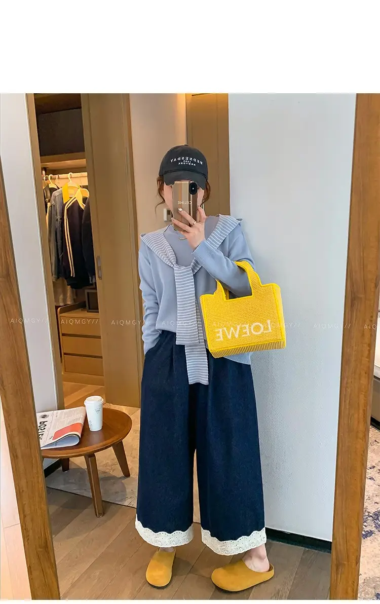 Dark Blue Lace Pants for Women Summer Casual Slim Wide Leg — feature 18