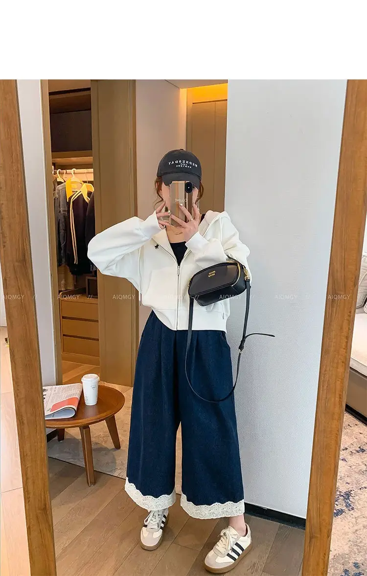 Dark Blue Lace Pants for Women Summer Casual Slim Wide Leg — feature 19