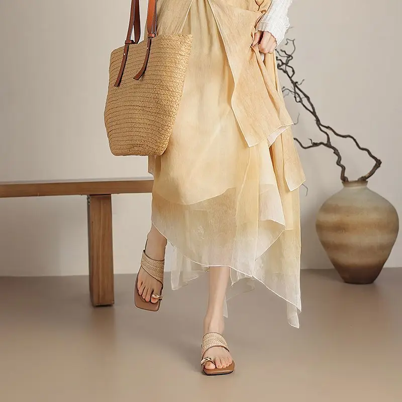 Outwear Handmade Straw Retro Vacation Style 2025 Summer One-toe Beach Half-swell Women's Homemade Woven Sandals