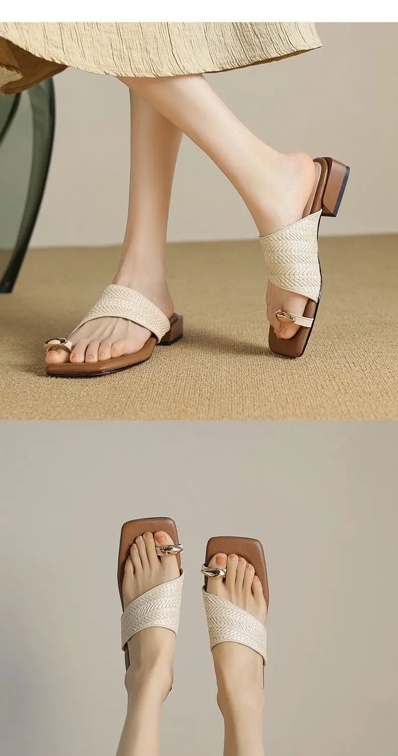 Outwear Handmade Straw Retro Vacation Style 2025 Summer One-toe Beach Half-swell Women's Homemade Woven Sandals — feature 12