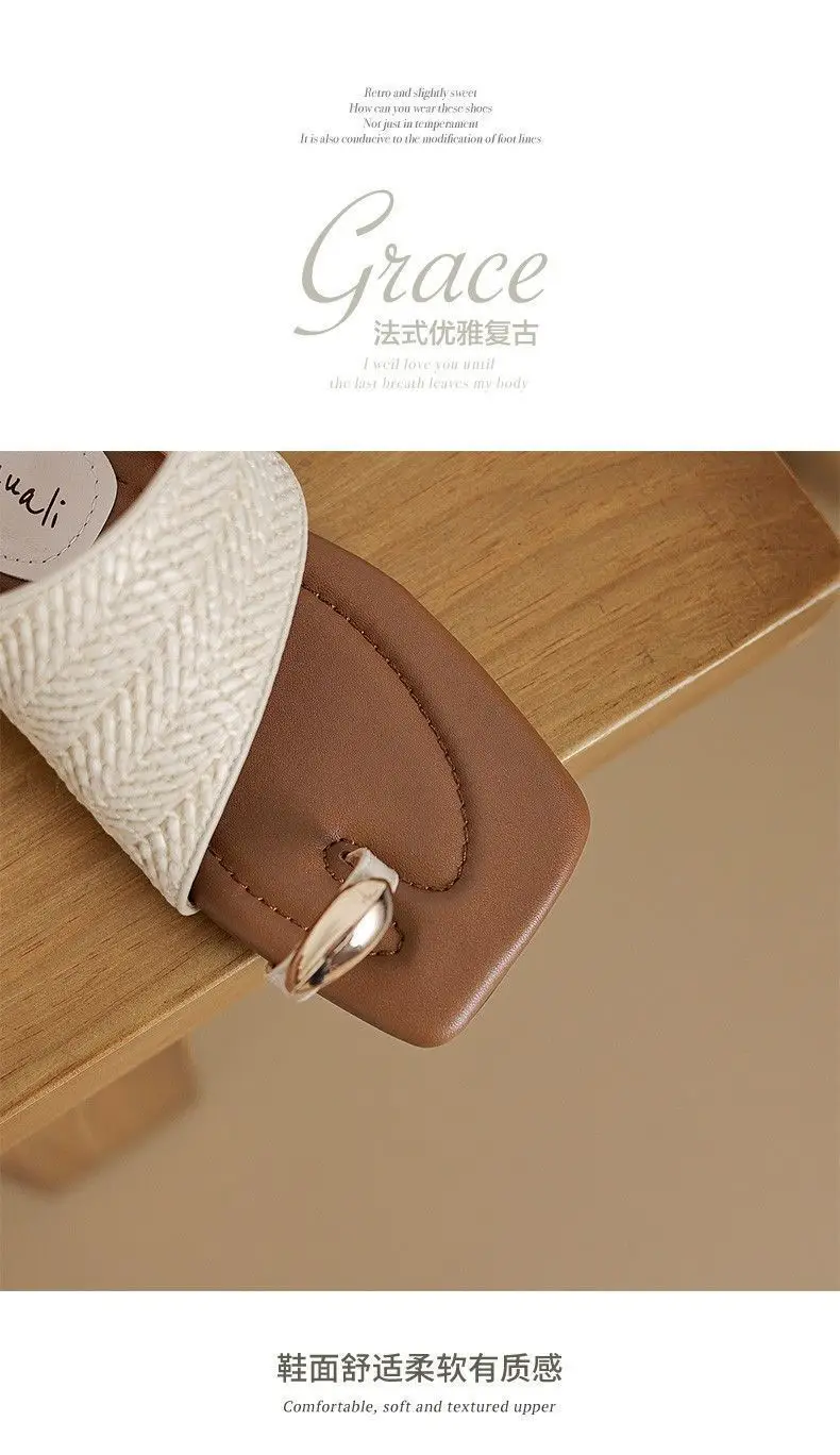 Outwear Handmade Straw Retro Vacation Style 2025 Summer One-toe Beach Half-swell Women's Homemade Woven Sandals — feature 18