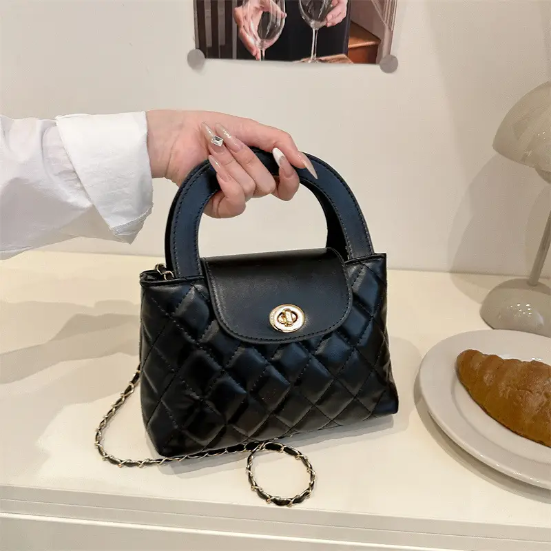 Korean Style Quilted Black & White Women's Bags - Image 4