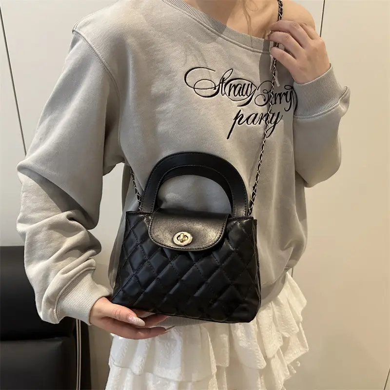 Korean Style Quilted Black & White Women's Bags - Image 5