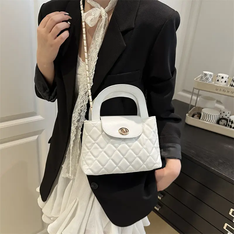 Korean Style Quilted Black & White Women's Bags - Image 6