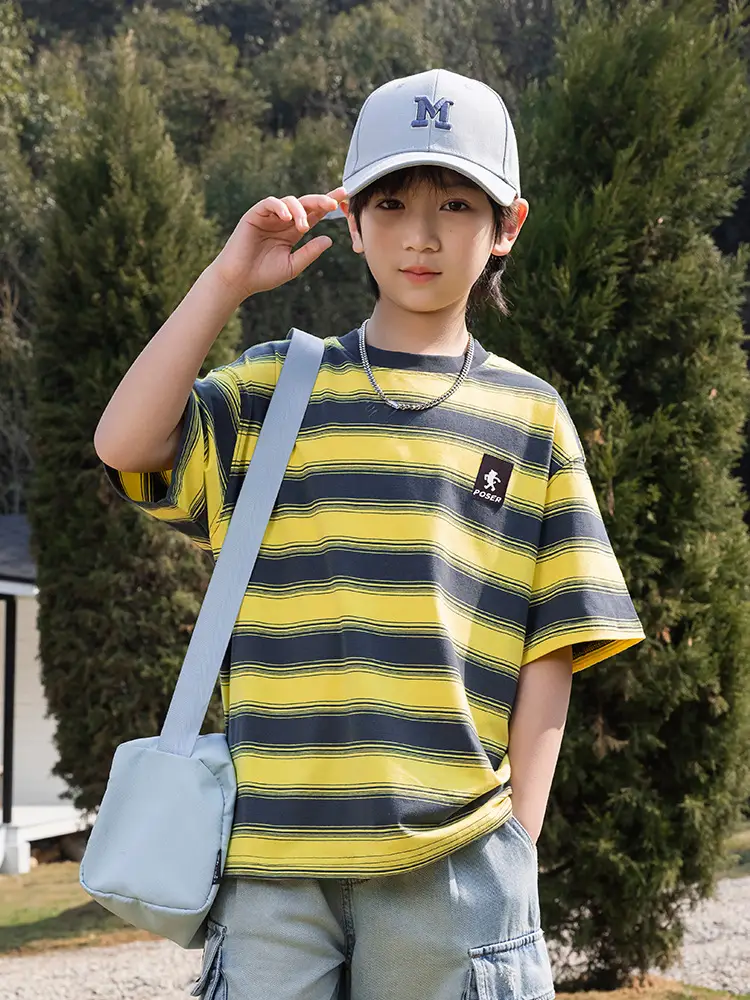 Panda Yuan 2025 Striped T-Shirt for Boys Summer