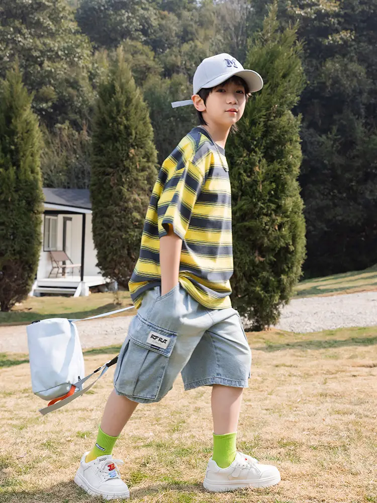 Panda Yuan 2025 Striped T-Shirt for Boys Summer