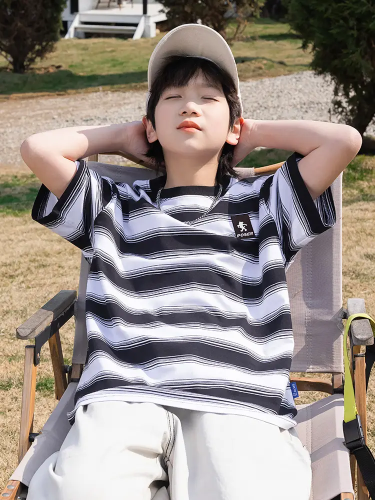 Panda Yuan 2025 Striped T-Shirt for Boys Summer