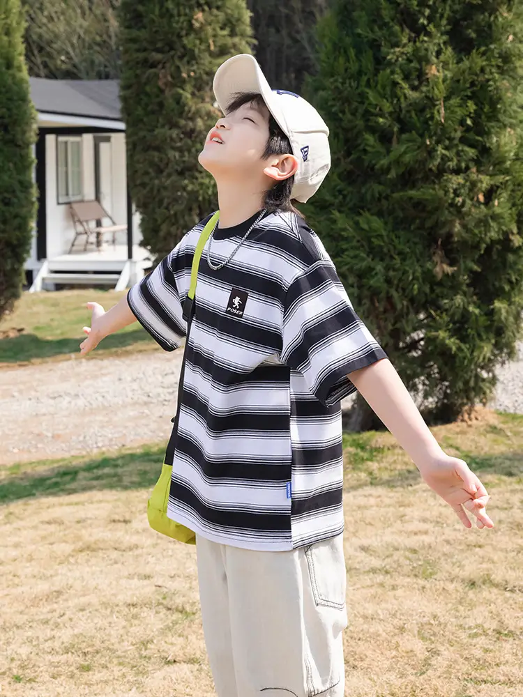 Panda Yuan 2025 Striped T-Shirt for Boys Summer