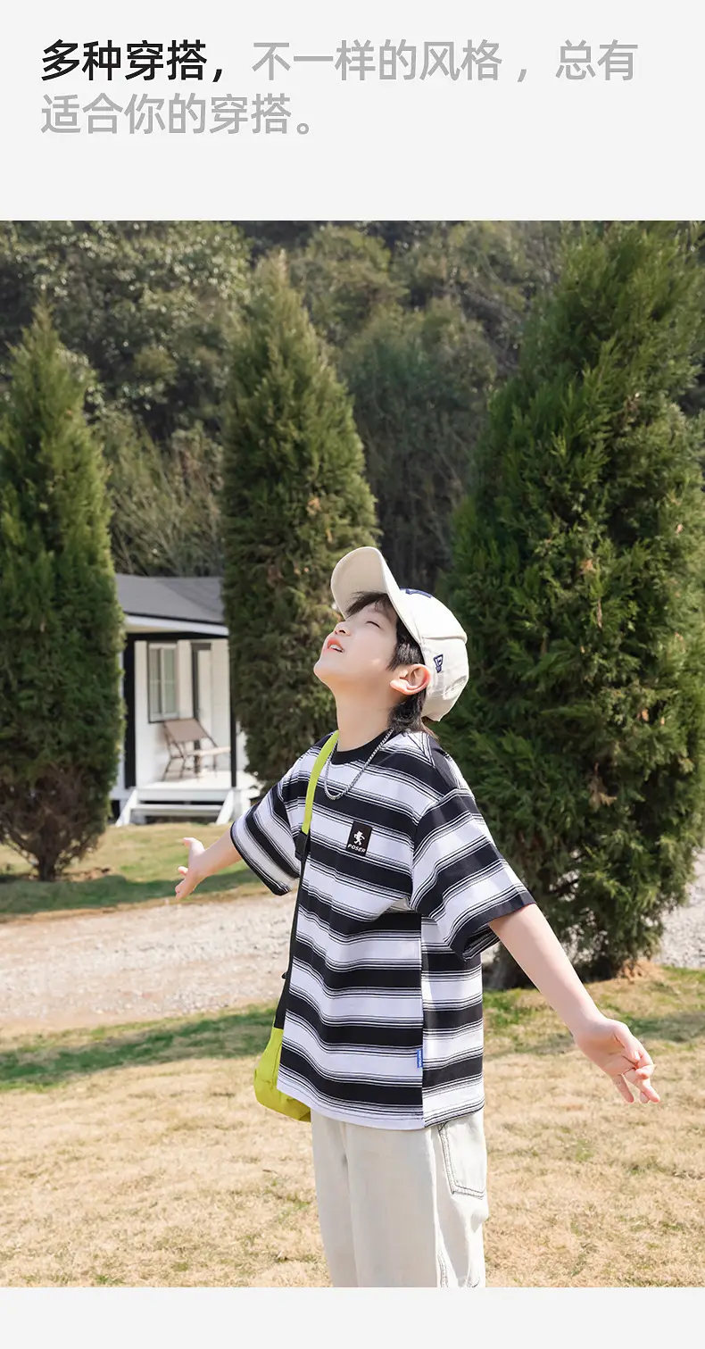 Panda Yuan 2025 Striped T-Shirt for Boys Summer — feature 27
