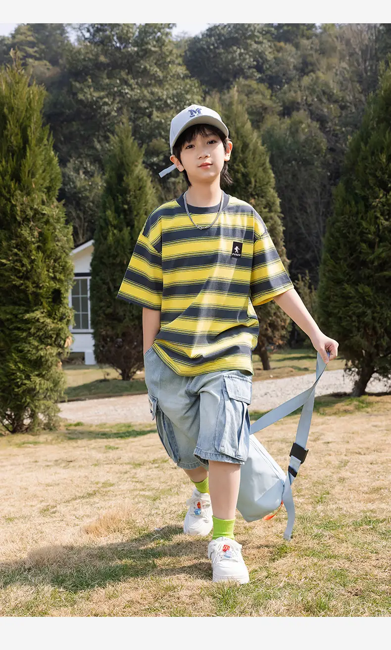 Panda Yuan 2025 Striped T-Shirt for Boys Summer — feature 32