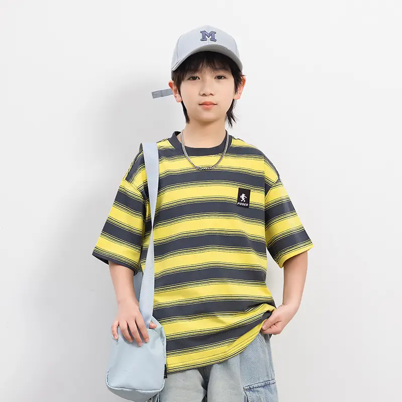 Panda Yuan 2025 Striped T-Shirt for Boys Summer