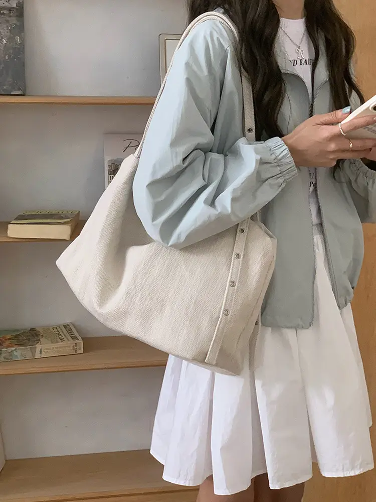 Korean Style Canvas Tote Bag Large Capacity 2026