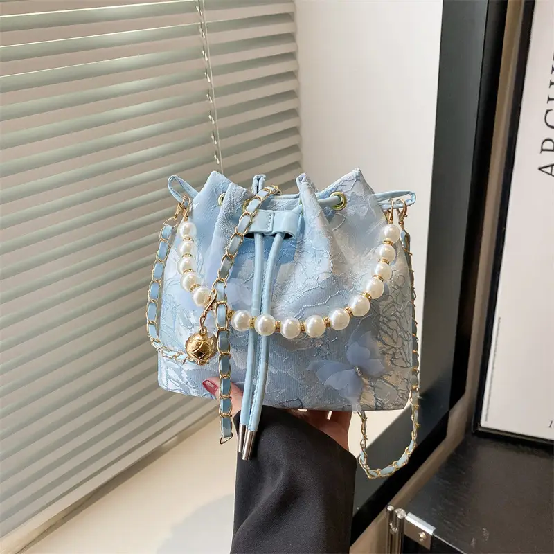 Blue Pearl Chain Shoulder Bag for Women