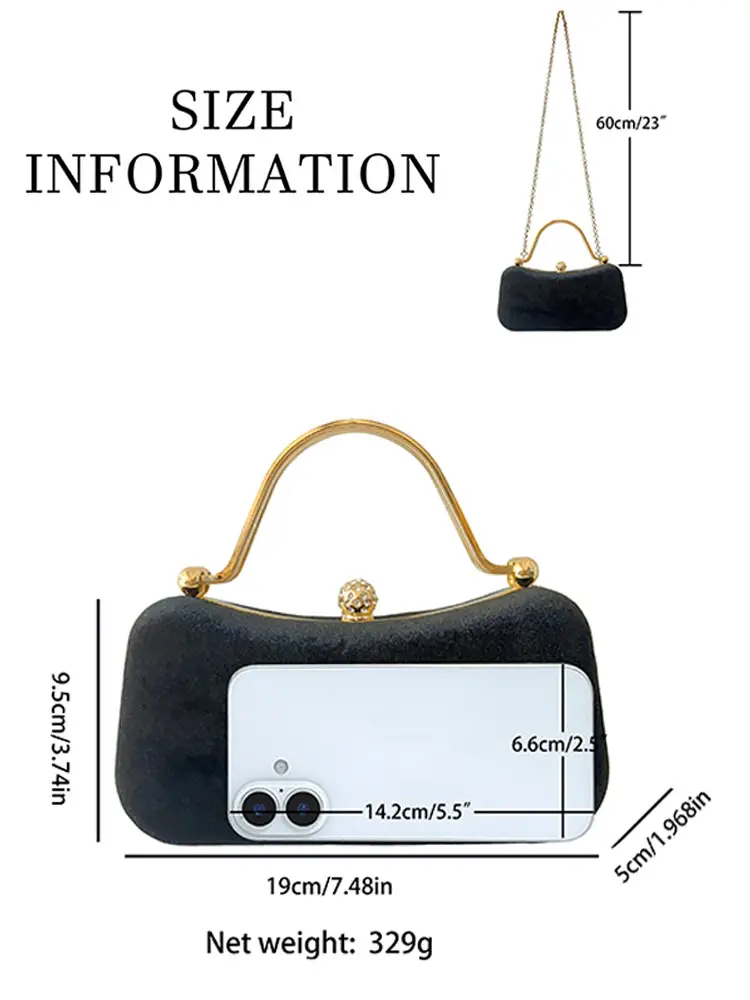 Black Velvet Rhinestone Clutch Bag for Women - Image 6