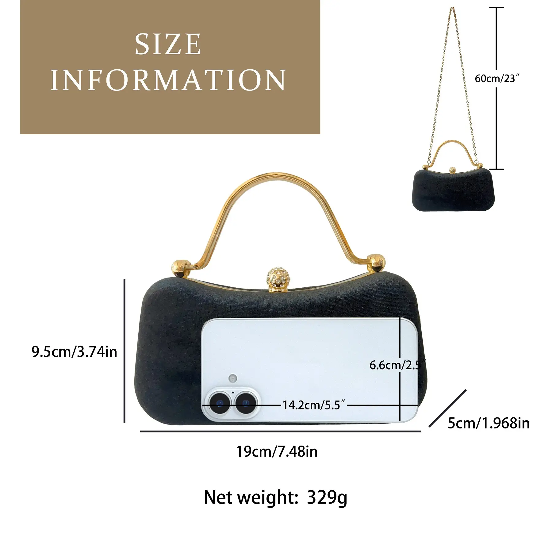 Black Velvet Rhinestone Clutch Bag for Women — feature 1