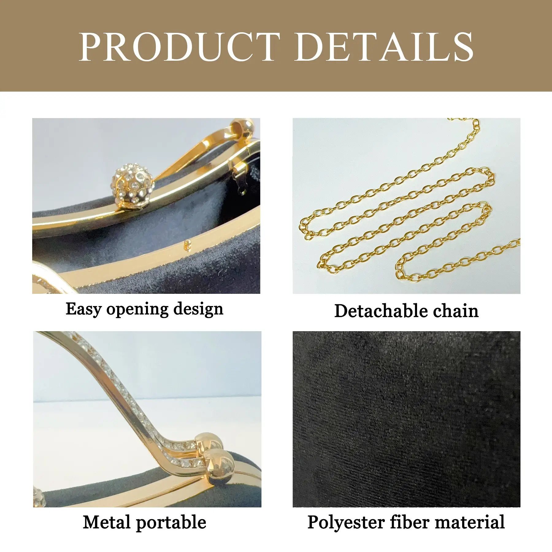 Black Velvet Rhinestone Clutch Bag for Women — feature 3