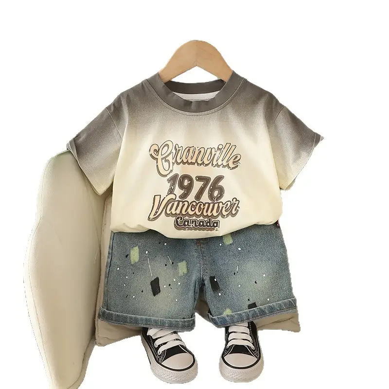 Kids 1976 Vintage Print T-Shirt & Denim Shorts Set - Image 6