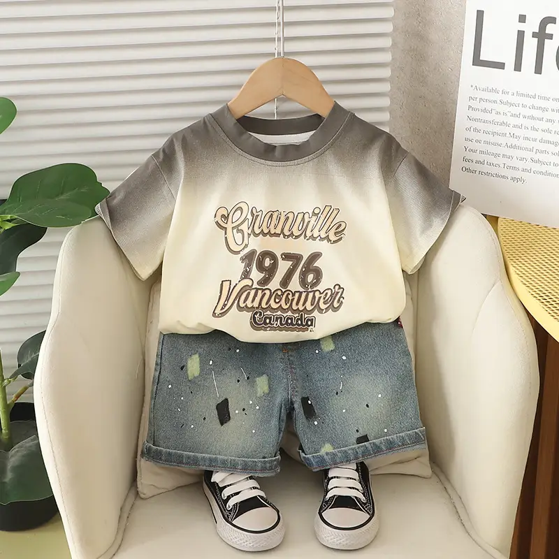 Kids 1976 Vintage Print T-Shirt & Denim Shorts Set - Image 2