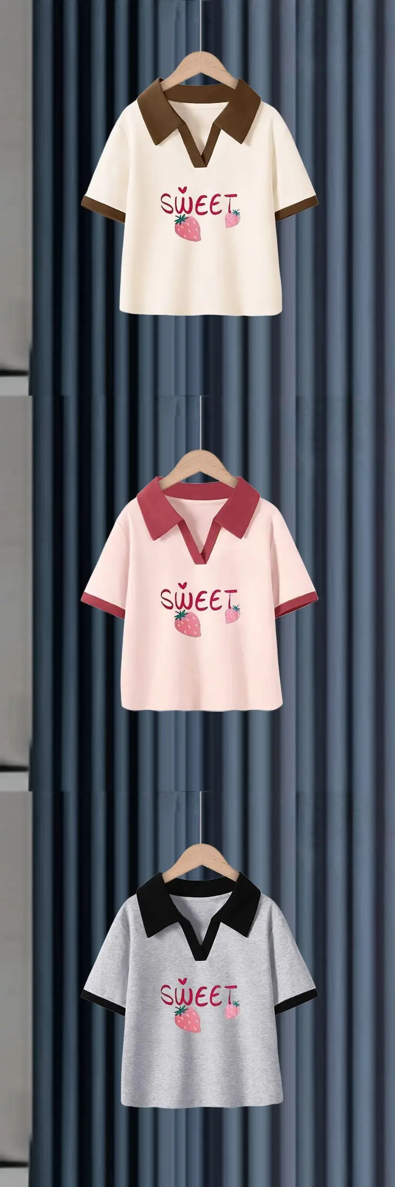 Girls Cotton Polo Shirt Black White Sweet Print — feature 4