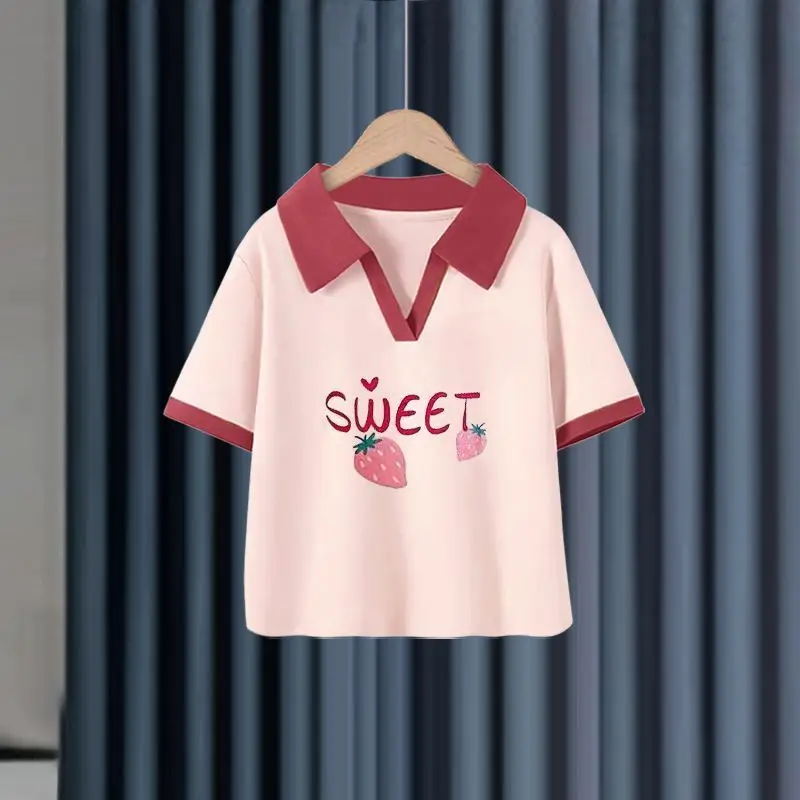 Girls Cotton Polo Shirt Black White Sweet Print