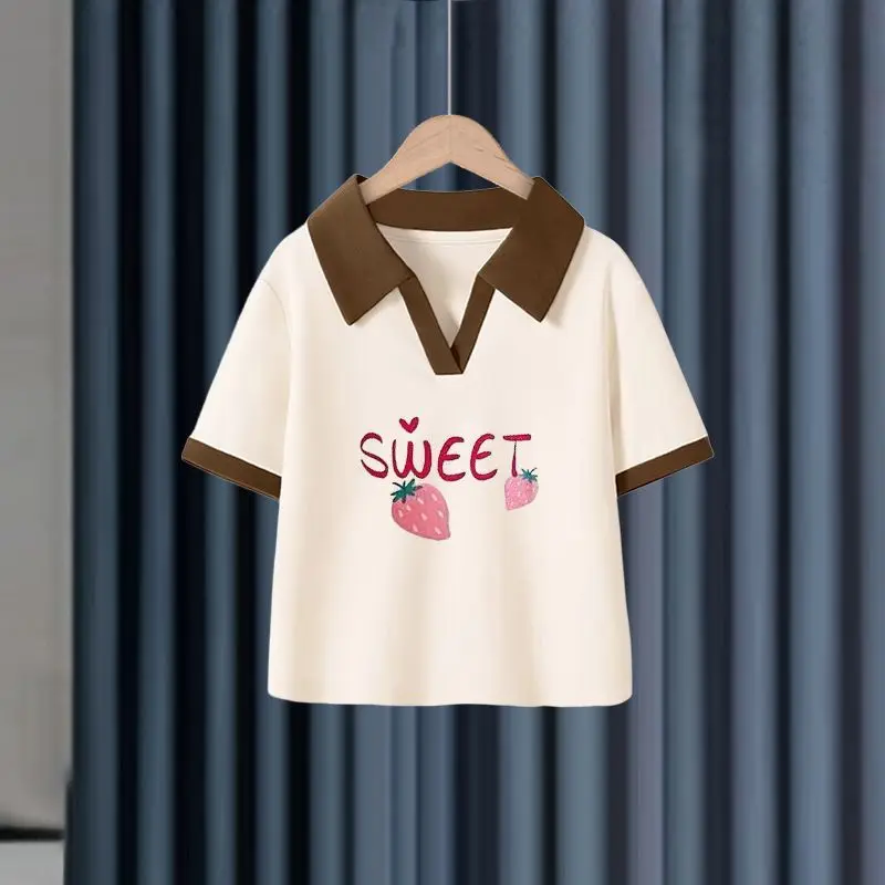 Girls Cotton Polo Shirt Black White Sweet Print