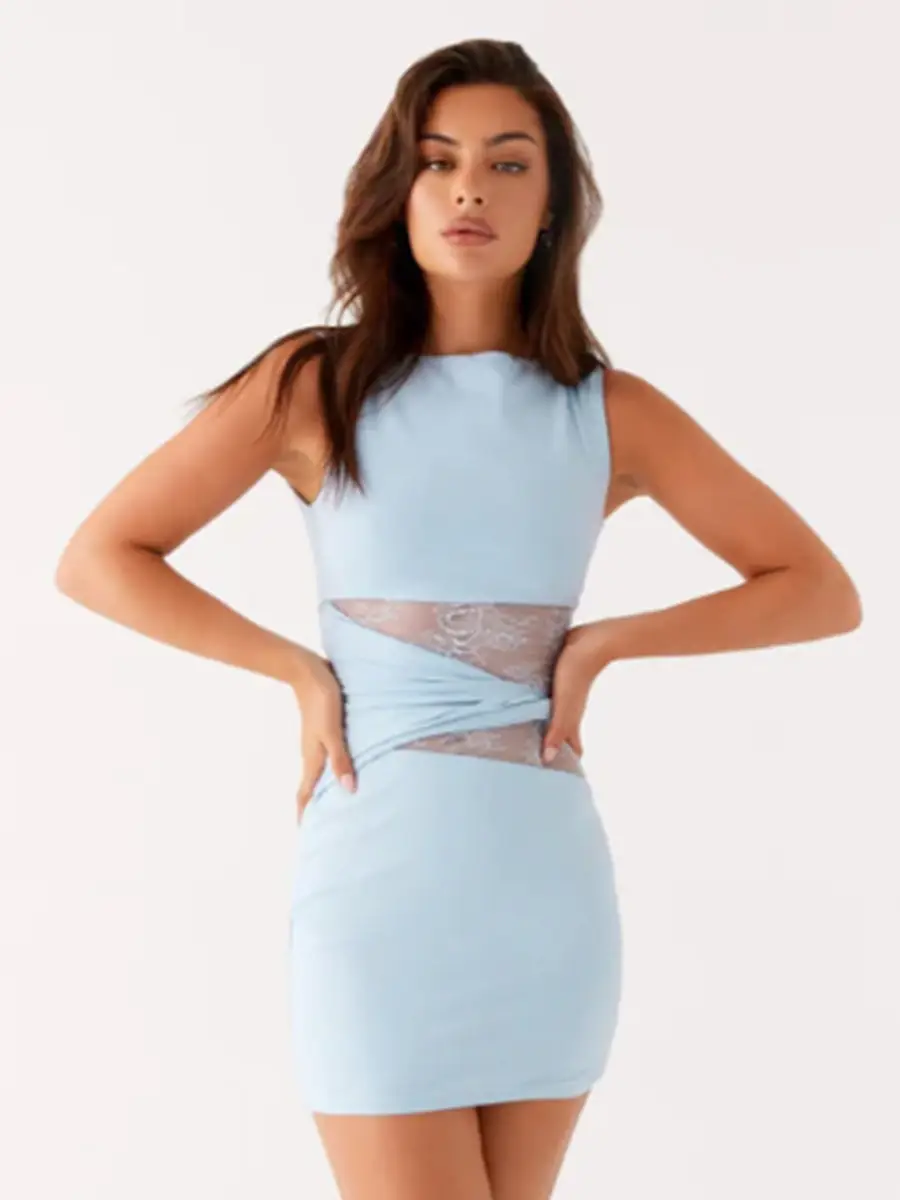 Translucent Cut Out Lace Twisted Belt Dress for Women — feature 16