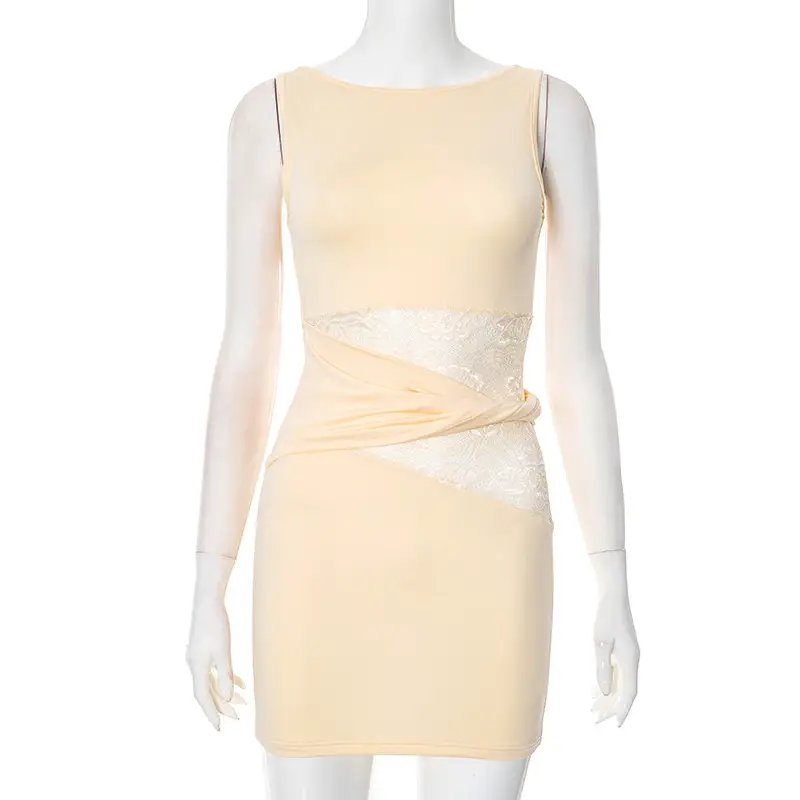 Translucent Cut Out Lace Twisted Belt Dress for Women — feature 19