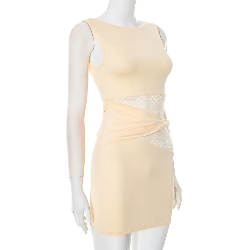 Translucent Cut Out Lace Twisted Belt Dress for Women — feature 20