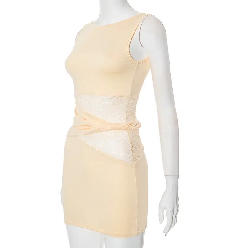Translucent Cut Out Lace Twisted Belt Dress for Women — feature 21