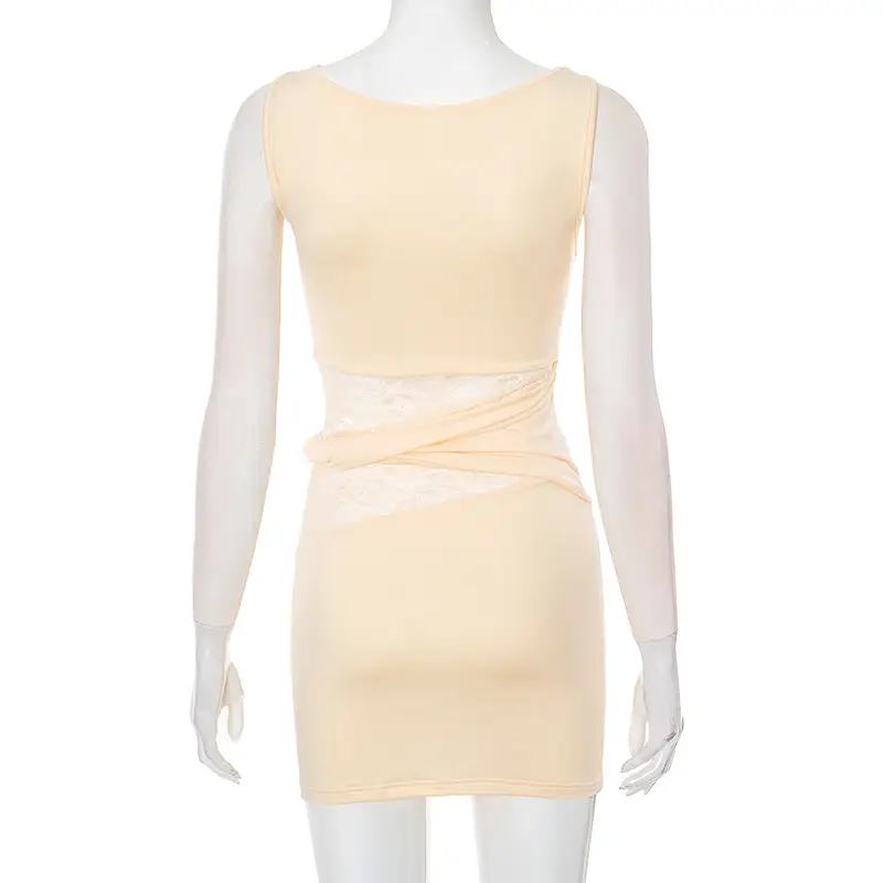 Translucent Cut Out Lace Twisted Belt Dress for Women — feature 22