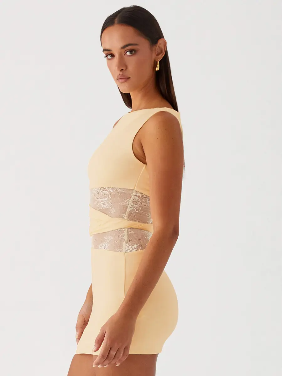 Translucent Cut Out Lace Twisted Belt Dress for Women — feature 8