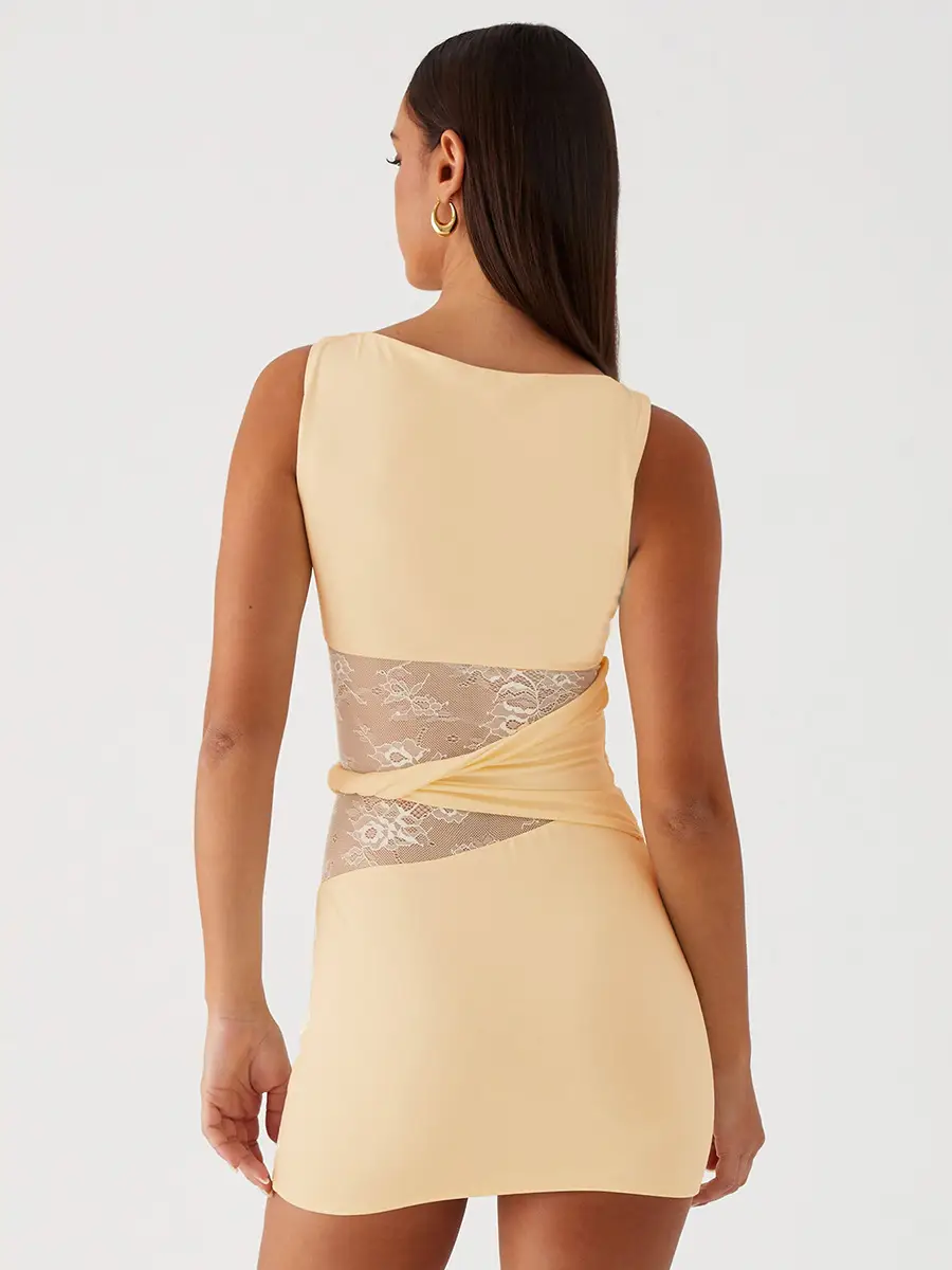 Translucent Cut Out Lace Twisted Belt Dress for Women — feature 9