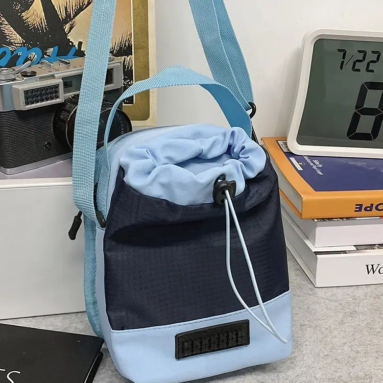 Unisex Color-block Drawstring Bag Water-repellent Double-layer Portable - Image 9