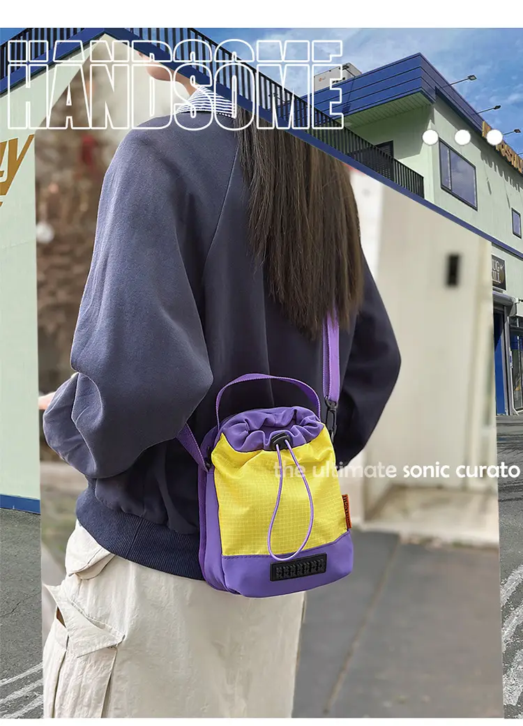 Unisex Color-block Drawstring Bag Water-repellent Double-layer Portable — feature 1