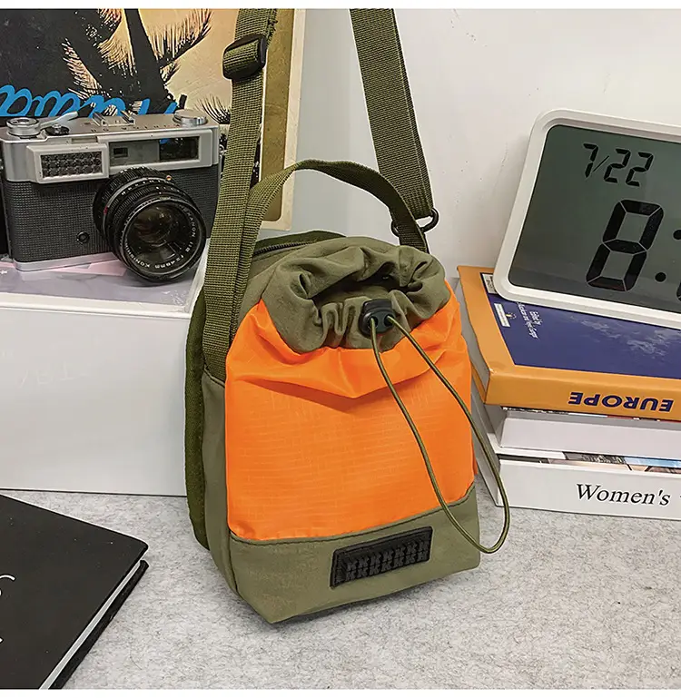 Unisex Color-block Drawstring Bag Water-repellent Double-layer Portable — feature 14