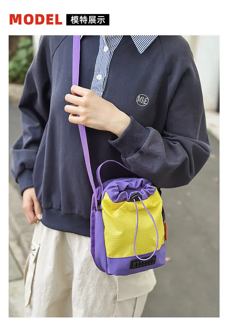 Unisex Color-block Drawstring Bag Water-repellent Double-layer Portable — feature 24