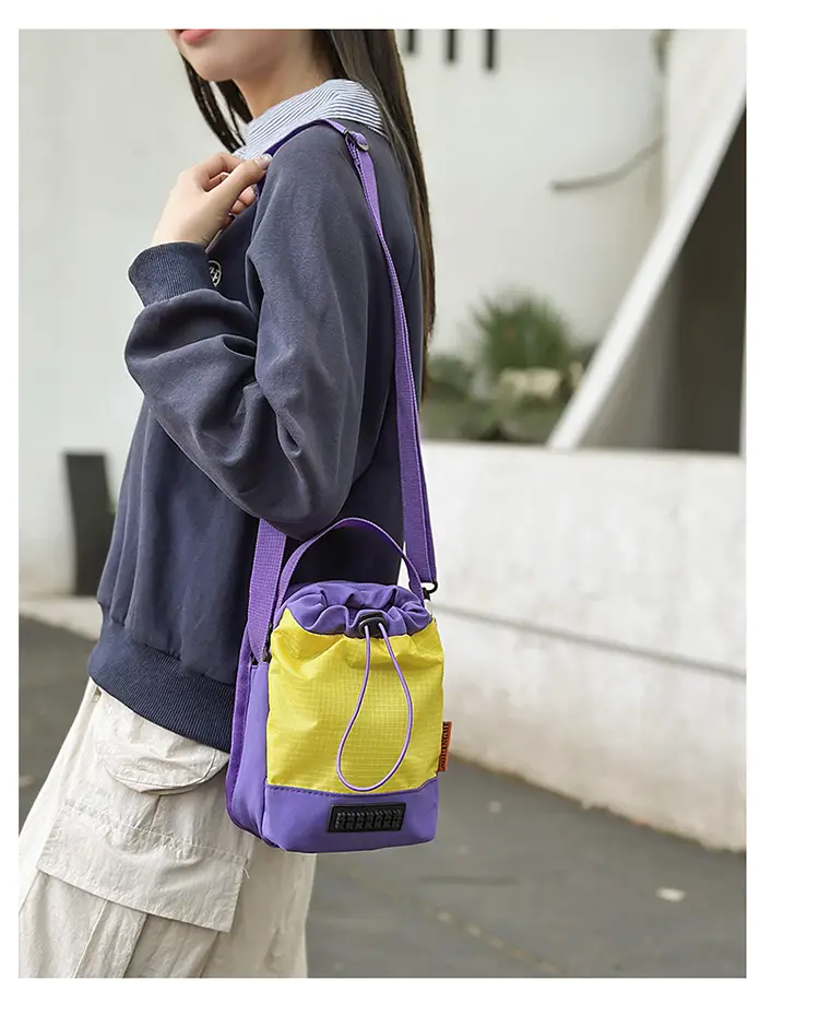 Unisex Color-block Drawstring Bag Water-repellent Double-layer Portable — feature 25